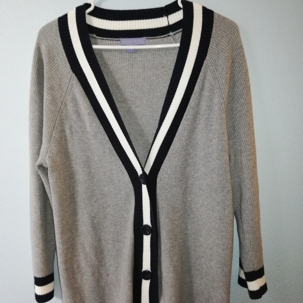 Laura Scott button-up cardigan grey white black